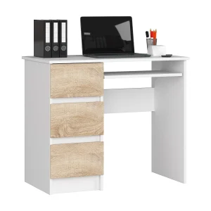 Bureau Links 90 cm met 3 Lades – Wit en Eiken Sonoma Design – Uitgerust met Uittrekbaar Toetsenbordplankje – Stijlvolle en Functionele Werkplek Bureau Links 90 cm met 3 Lades – Wit en Eiken Sonoma Design – Uitgerust met Uittrekbaar Toetsenbordplankje – Stijlvolle en Functionele Werkplek
