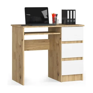Bureau A-6 Rechthoekig Artisan Eik/Mat Wit met 3 Laden en Uittrekbare Toetsenbordlade Bureau A-6 Rechthoekig Artisan Eik/Mat Wit met 3 Laden en Uittrekbare Toetsenbordlade