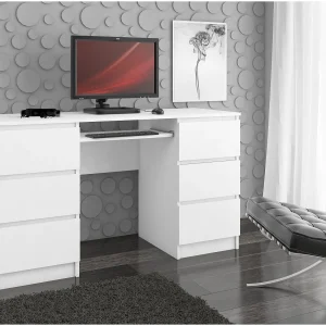 Bureau B-11 Wit 135 cm met 6 Lades – Laminaten Blad & ABS Rand, Inclusief Uitschuifbaar Toetsenbord Plank, Zelfmontage Voorgeschreven Bureau B-11 Wit 135 cm met 6 Lades – Laminaten Blad & ABS Rand, Inclusief Uitschuifbaar Toetsenbord Plank, Zelfmontage Voorgeschreven