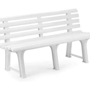 Dmora Buitenbank Pomezia 145x49x74h cm Wit 3-Zits Rugleuning Latten, Gladde Afwerking Made in Italy Dmora Buitenbank Pomezia 145x49x74h cm Wit 3-Zits Rugleuning Latten, Gladde Afwerking Made in Italy