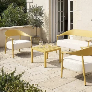 "Céora" 4-Delig Metalen en Kunststof Tuinmeubelset – Geel – Modern Design en Comfort "Céora" 4-Delig Metalen en Kunststof Tuinmeubelset – Geel – Modern Design en Comfort