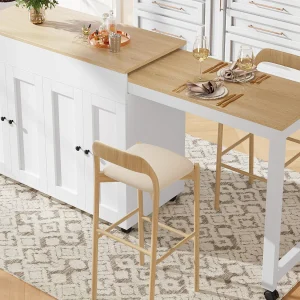 Centrale keukeneiland met 4 deuren – Uitklapbaar bord – 118(180)x46x94 cm – Wit + Natuurlijk Centrale keukeneiland met 4 deuren – Uitklapbaar bord – 118(180)x46x94 cm – Wit + Natuurlijk