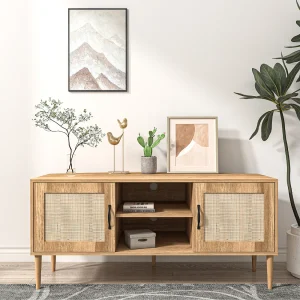 Buffet Artic van licht hout met deuren in rieten effect en vakken – Eigentijdse Stijl – 115 cm