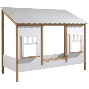 Cabinebed en boxspring 90×200 cm massief wit grenen en licht hout Henri