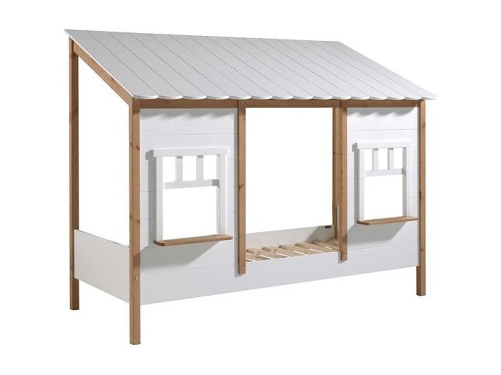 Cabinebed en boxspring 90x200 cm massief wit grenen en licht hout Henri