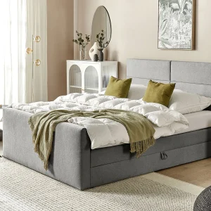 Boxspring met opbergruimte Stof ARISTOCRAT 160 x 200 cm Lichtgrijs Boxspring met opbergruimte Stof ARISTOCRAT 160 x 200 cm Lichtgrijs