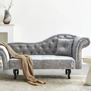 Chaise longue fluweel grijs rechtszijdig LATTES II Chaise longue fluweel grijs rechtszijdig LATTES II