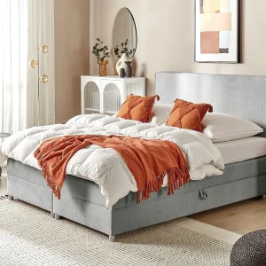 Boxspring met opbergruimte Stof MINISTER 160 x 200 cm Lichtgrijs Boxspring met opbergruimte Stof MINISTER 160 x 200 cm Lichtgrijs