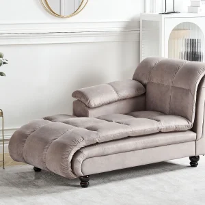 Chaise longue fluweel taupe rechtszijdig LORMONT Chaise longue fluweel taupe rechtszijdig LORMONT