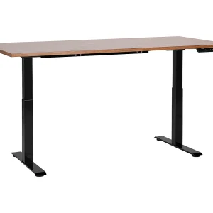 Bureau elektrisch verstelbaar donkerhout/zwart 160 x 72 cm DESTINES Bureau elektrisch verstelbaar donkerhout/zwart 160 x 72 cm DESTINES