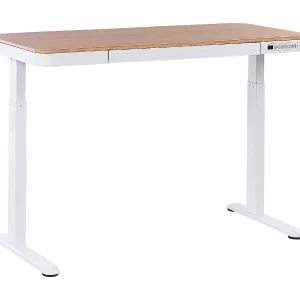 Bureau elektrisch verstelbaar met USB-poort lichthout/wit 120 x 60 cm KENLY