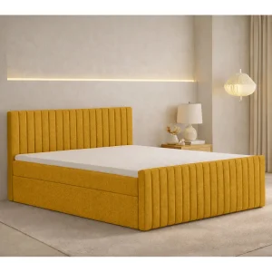 Boxspringbed met matras en opbergbox, chenillestof Flow, Geel, 120×200 cm, H3-Bonell, DEMETER