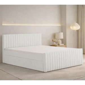 Boxspringbed met matras en opbergbox, chenillestof Flow, Ecru, 160×200 cm, H3-Bonell, DEMETER