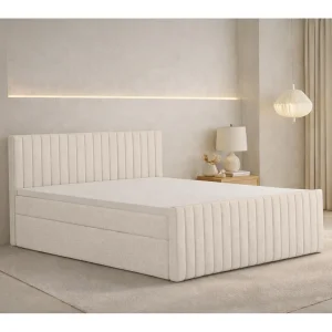 Boxspringbed met matras en opbergbox, chenillestof Flow, Beige, 180×200 cm, H2-Pocket, DEMETER