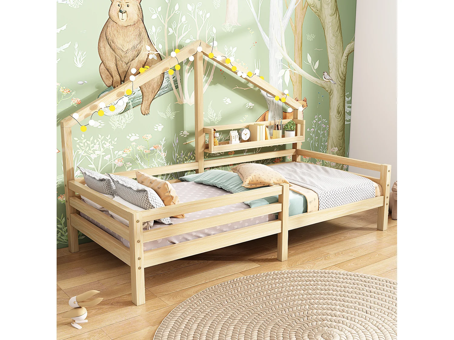 Cabinebed 90 x 200 cm met opbergplank - grenenhout - lattenbodem - naturel