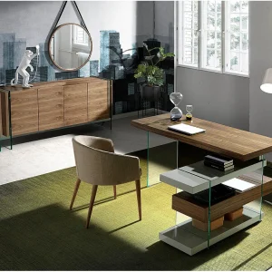 Bureau notenhout en glas 3003 ANGEL CERDA Bureau notenhout en glas 3003 ANGEL CERDA