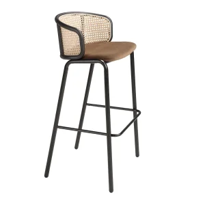 Bruin fluweel en rotan krukje 4128 ANGEL CERDA Bruin fluweel en rotan krukje 4128 ANGEL CERDA