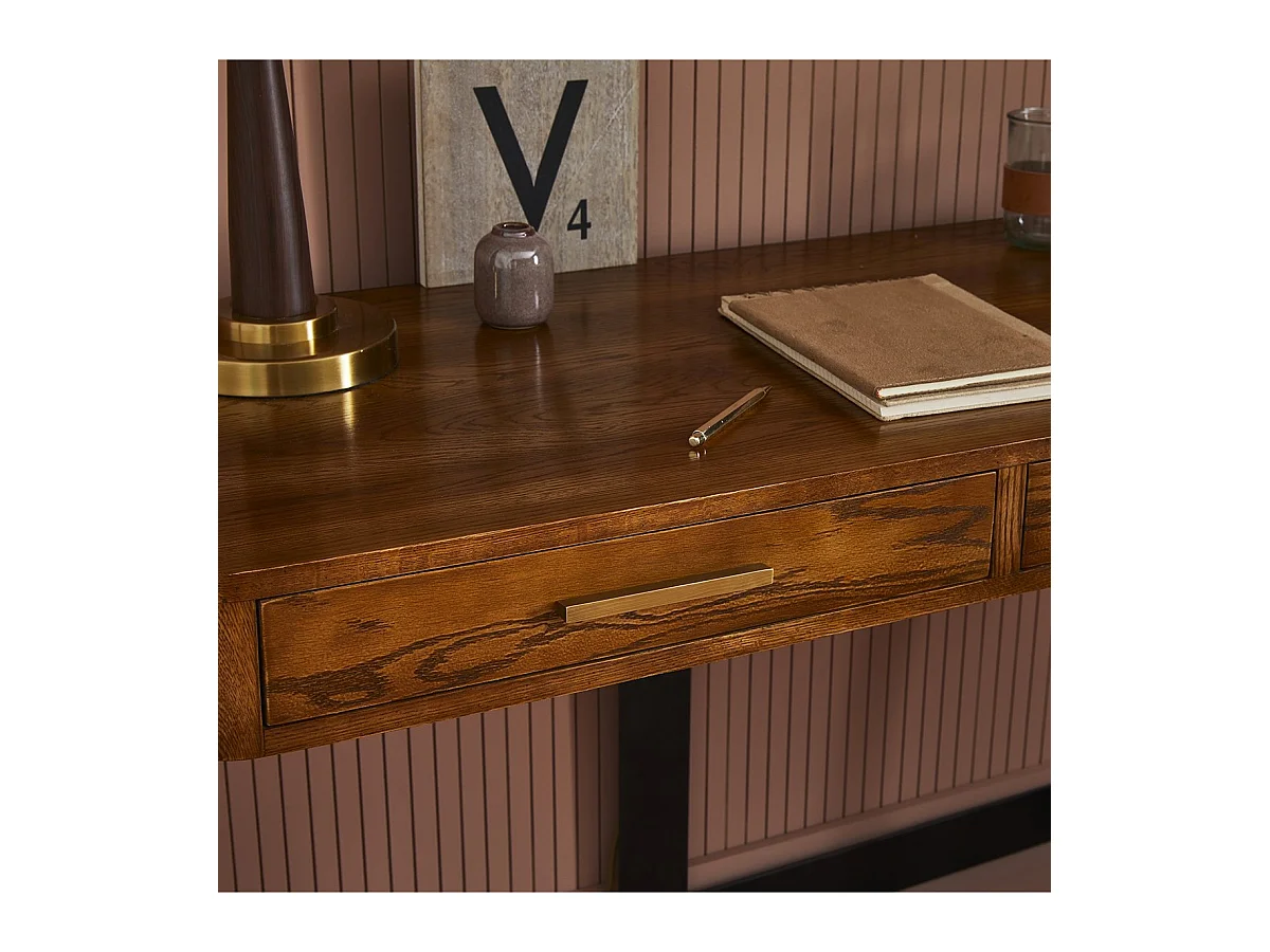 Bureau van metaal en massief eikenhout