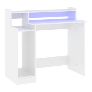Bureau met LED-verlichting 97x45x90 cm bewerkt hout wit Bureau met LED-verlichting 97x45x90 cm bewerkt hout wit