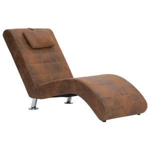 Chaise longue met kussen kunstsuède bruin Chaise longue met kussen kunstsuède bruin