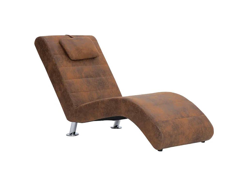 Chaise longue met kussen kunstsuède bruin
