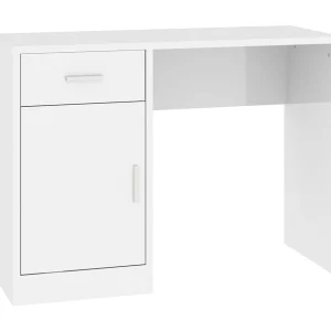 Bureau met kast en lade 100x40x73 cm bewerkt hout hoogglans wit Bureau met kast en lade 100x40x73 cm bewerkt hout hoogglans wit