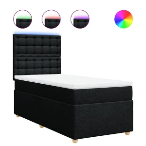 Boxspring met matras stof zwart 90×200 cm Boxspring met matras stof zwart 90×200 cm