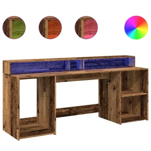 Bureau met LED-verlichting 200x55x91 cm bewerkt hout oud hout Bureau met LED-verlichting 200x55x91 cm bewerkt hout oud hout