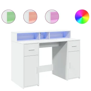 Bureau met LED-verlichting 120x55x91 cm bewerkt hout wit Bureau met LED-verlichting 120x55x91 cm bewerkt hout wit