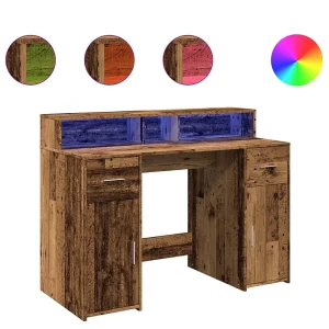 Bureau met LED-verlichting 120x55x91 cm bewerkt hout oud hout Bureau met LED-verlichting 120x55x91 cm bewerkt hout oud hout