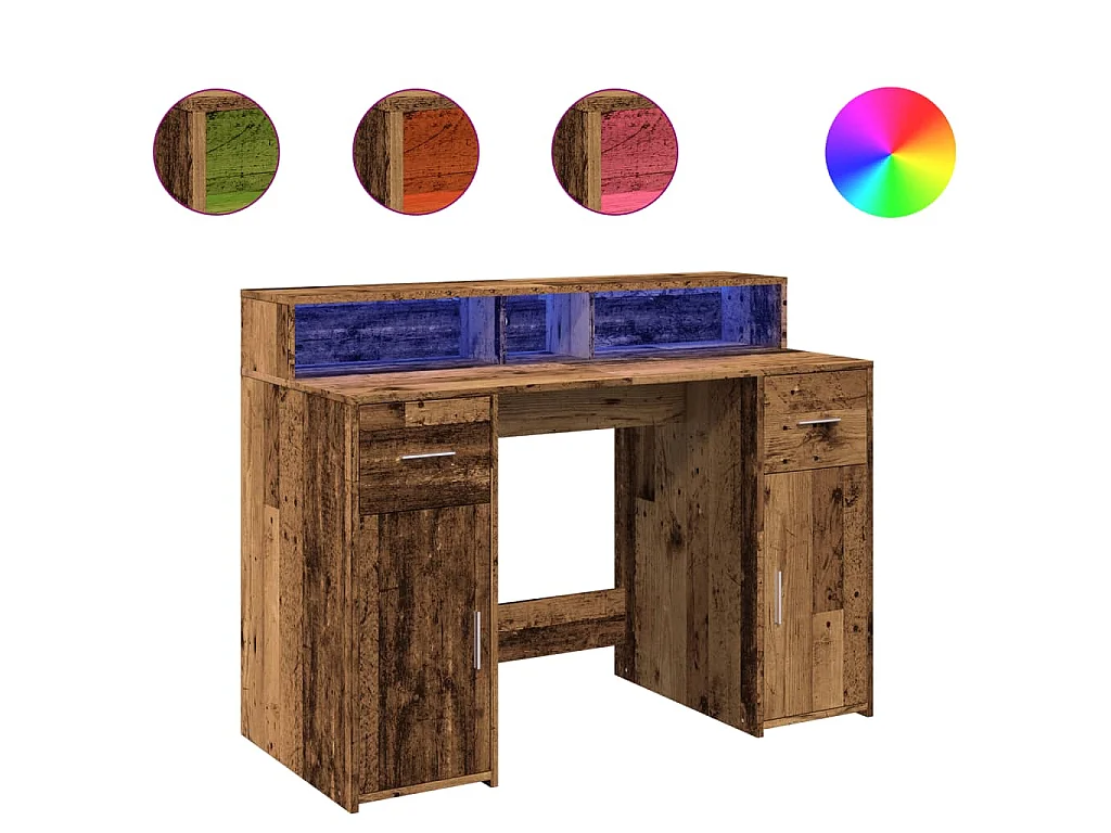 Bureau met LED-verlichting 120x55x91 cm bewerkt hout oud hout