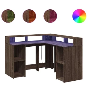 Bureau met LED-verlichting 130x130x91 cm hout bruin eikenkleur Bureau met LED-verlichting 130x130x91 cm hout bruin eikenkleur