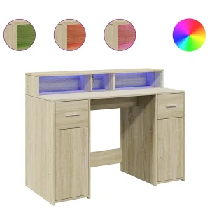 Bureau met LED-verlichting 120x55x91 cm hout sonoma eikenkleur Bureau met LED-verlichting 120x55x91 cm hout sonoma eikenkleur