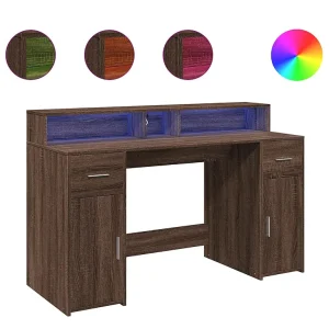 Bureau met LED-verlichting 140x55x91 cm hout bruin eikenkleurig Bureau met LED-verlichting 140x55x91 cm hout bruin eikenkleurig