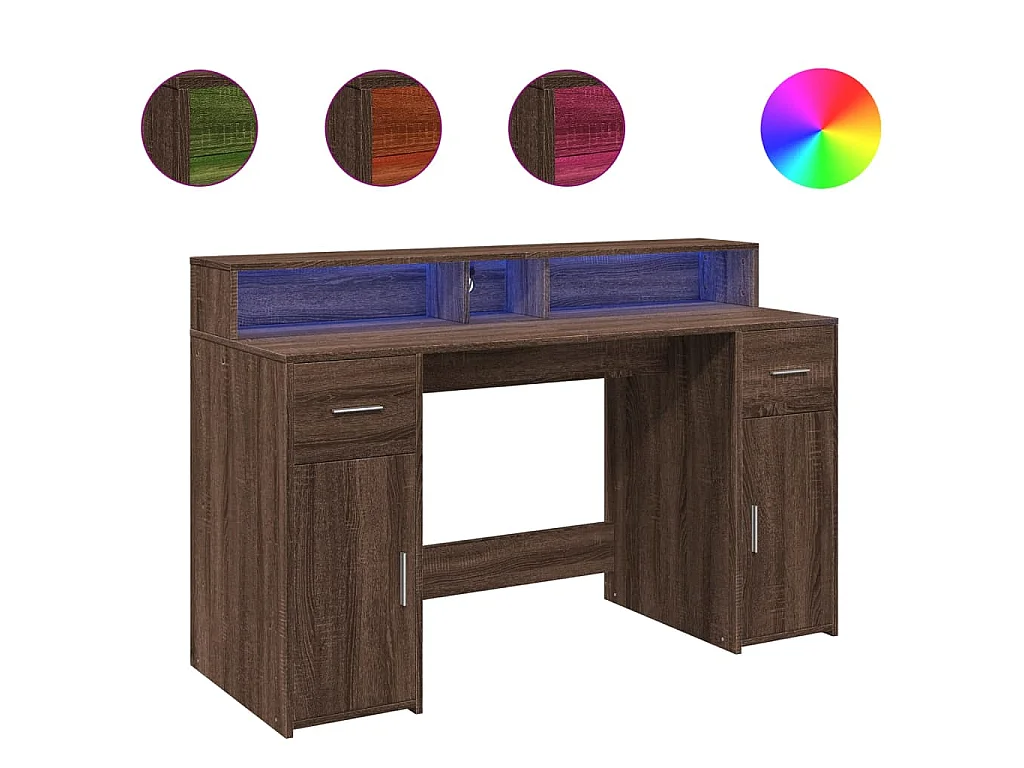 Bureau met LED-verlichting 140x55x91 cm hout bruin eikenkleurig