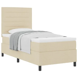 Boxspringbed met matras met hoofdeinde Crème 100 x 200 cm Stof Boxspringbed met matras met hoofdeinde Crème 100 x 200 cm Stof