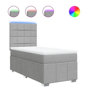 Boxspring met matras stof lichtgrijs 90×200 cm Boxspring met matras stof lichtgrijs 90×200 cm