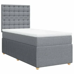 Boxspring met matras stof lichtgrijs 90×200 cm Boxspring met matras stof lichtgrijs 90×200 cm