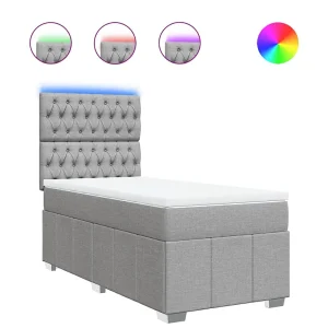 Boxspring met matras stof lichtgrijs 90×190 cm Boxspring met matras stof lichtgrijs 90×190 cm