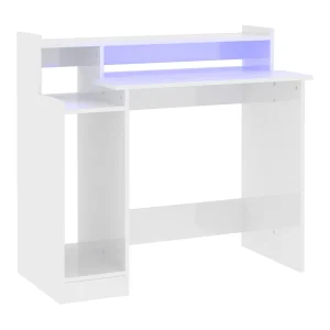 Bureau met LED-verlichting 97x45x90 cm hout hoogglans wit Bureau met LED-verlichting 97x45x90 cm hout hoogglans wit