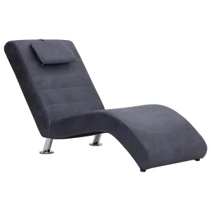 Chaise longue met kussen kunstsuède grijs Chaise longue met kussen kunstsuède grijs