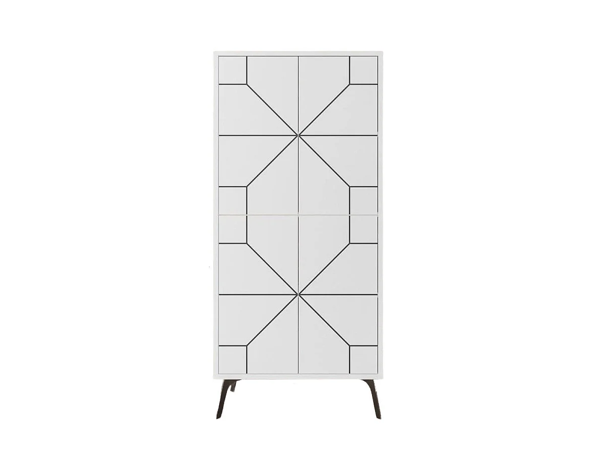 Buffet hoog 4 witte deuren met zwarte decoraties H136 cm - Dune
