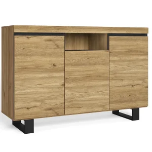 Buffet Sideboard, NATORE MODEL, 140x40x92cm, Woonkamer, hal, kantoor, Eik en zwart, Noordse stijl