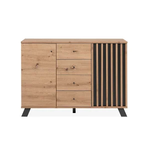 Buffet 2 deuren en 4 laden eikenhouten decor L118 cm – LUBLIN Buffet 2 deuren en 4 laden eikenhouten decor L118 cm – LUBLIN