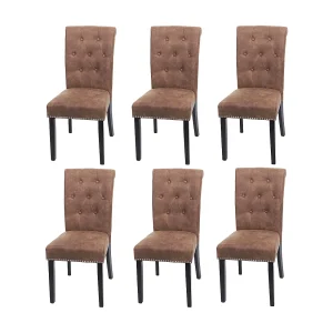 Chesterfield II eetkamerstoel (set van 6), stof/textiel bruin, donkere poten Chesterfield II eetkamerstoel (set van 6), stof/textiel bruin, donkere poten