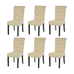 Chesterfield II eetkamerstoel (set van 6), kunstleer, crème, donkere poten Chesterfield II eetkamerstoel (set van 6), kunstleer, crème, donkere poten