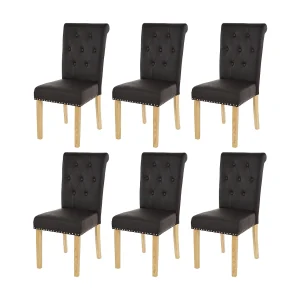 Chesterfield II eetkamerstoel (set van 6), kunstleer, koffie, lichtgekleurde poten Chesterfield II eetkamerstoel (set van 6), kunstleer, koffie, lichtgekleurde poten