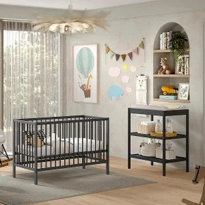 Cama de Bebé Vipack Meryl 60X120 e Muda-Fraldas Antracite PETITS-MEUBLES Cama de Bebé Vipack Meryl 60X120 e Muda-Fraldas Antracite PETITS-MEUBLES