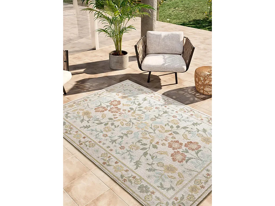 Buitentapijt - bloemmotieven - beige / veelkleurig - 200x290 cm - SAMARA