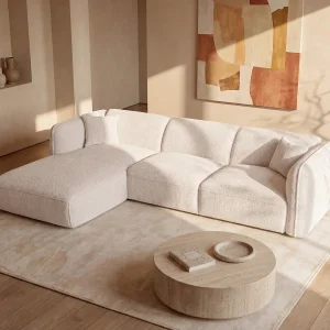 Hoekbank met hoek links van beige stof CAMILIO van Maison Céphy